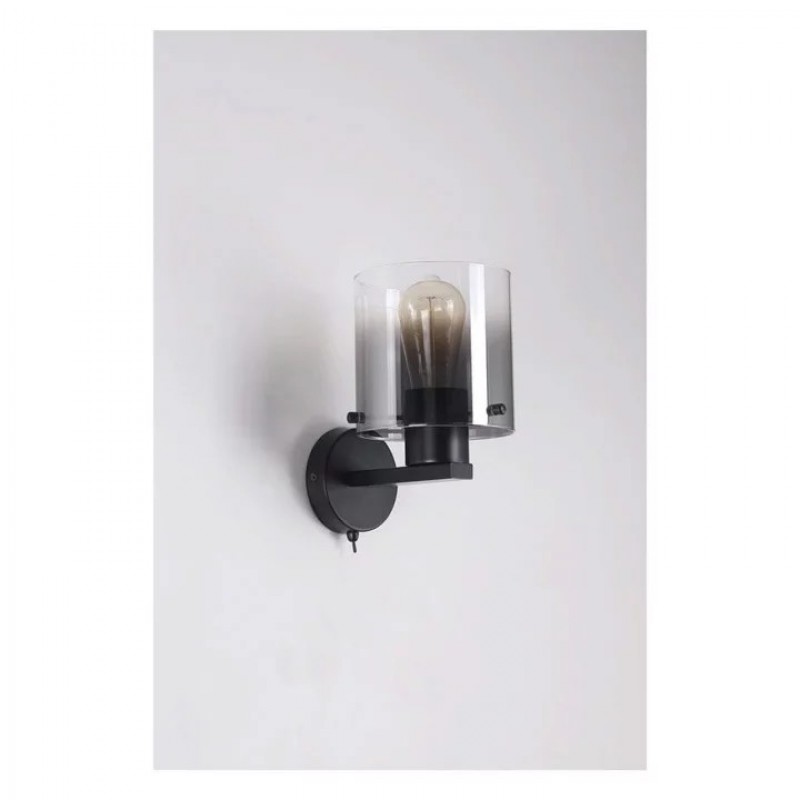 Бра - Searchlight 88912-1BK Швеция 1Lt Wall Light - Matt Black & Smoked Glass