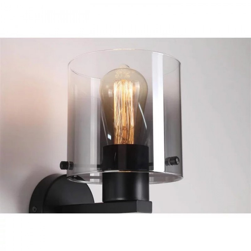 Бра - Searchlight 88912-1BK Швеция 1Lt Wall Light - Matt Black & Smoked Glass
