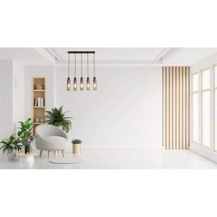 Підвісний світильник Searchlight 88921-5MO Sweden II 5Lt Bar Pendant - Mocha Metal & Amber Glass
