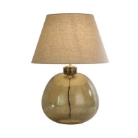 Настільна лампа Searchlight EU44651GR Zenith 1Lt Table Lamp, Green Glass with Natural Linen Shade