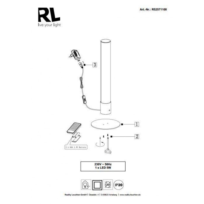 Настольная лампа REALITY R52571100 LEIA Настольная лампа REALITY R52571100 LEIA