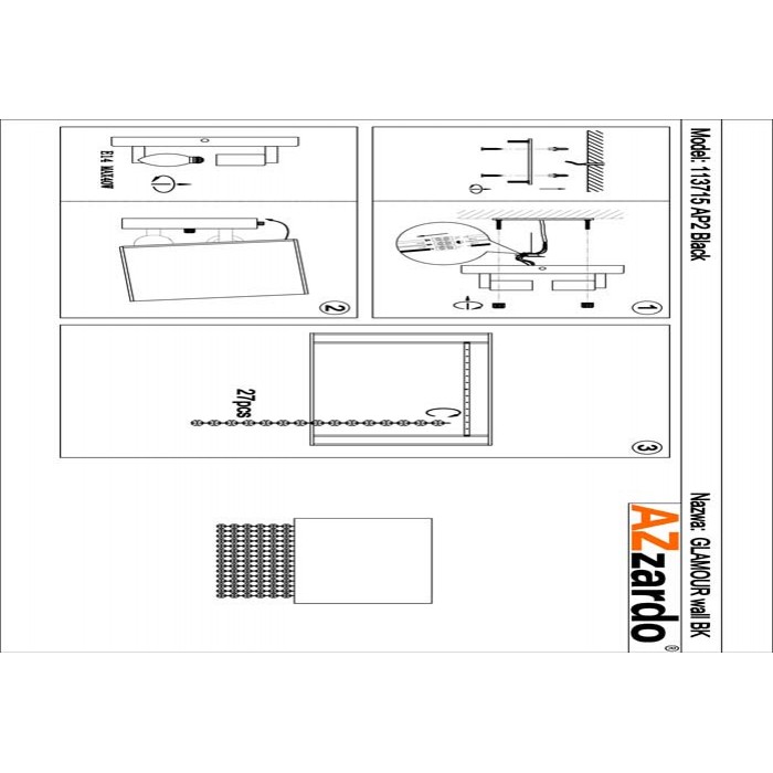 Бра Azzardo AZ1587 Glamour (113715-ap2-bk) Бра Azzardo AZ1587 Glamour (113715-ap2-bk)