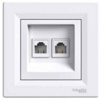 Розетка телефонна+комп'ютерна RJ45+RJ12 кат.5е. подвійна біла Asfora, EPH4900121