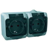 Розетка двойная с заземлением серая Cedar Plus, WDE000625