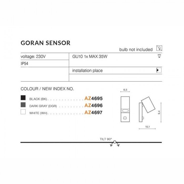Уличный светильник с датчиком движения Azzardo AZ4696 Goran Sensor GU10 1x35W IP54 темно-серый Уличный светильник с датчиком движения Azzardo AZ4696 Goran Sensor GU10 1x35W IP54 темно-серый