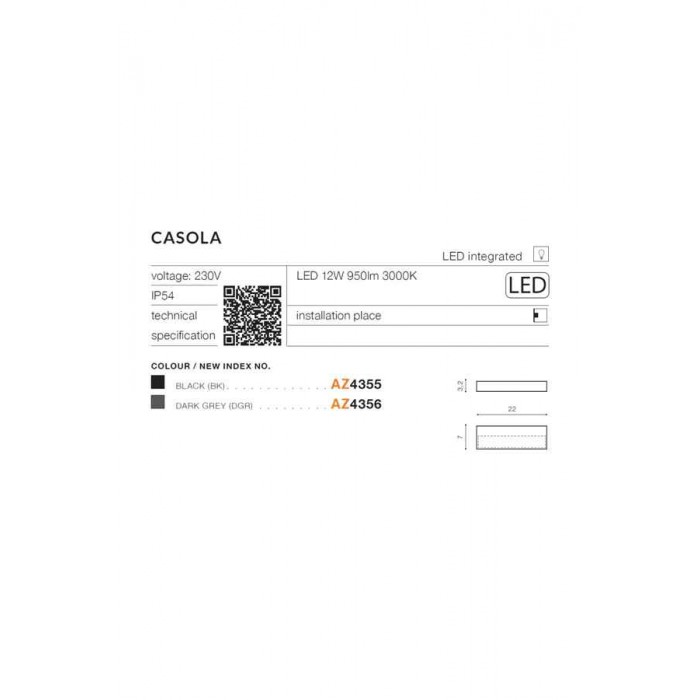 Вуличний світильник Azzardo AZ4356 Casola LED 1x12W 3000K 950Lm IP54 темно-сірий Вуличний світильник Azzardo AZ4356 Casola LED 1x12W 3000K 950Lm IP54 темно-сірий