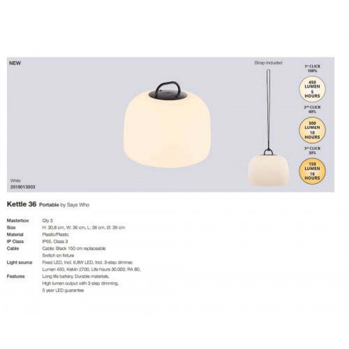 Світильник вуличний портативний Nordlux 2018013003 Kettle LED 1x7W 2700K 450Lm IP65 чорний Світильник вуличний портативний Nordlux 2018013003 Kettle LED 1x7W 2700K 450Lm IP65 чорний