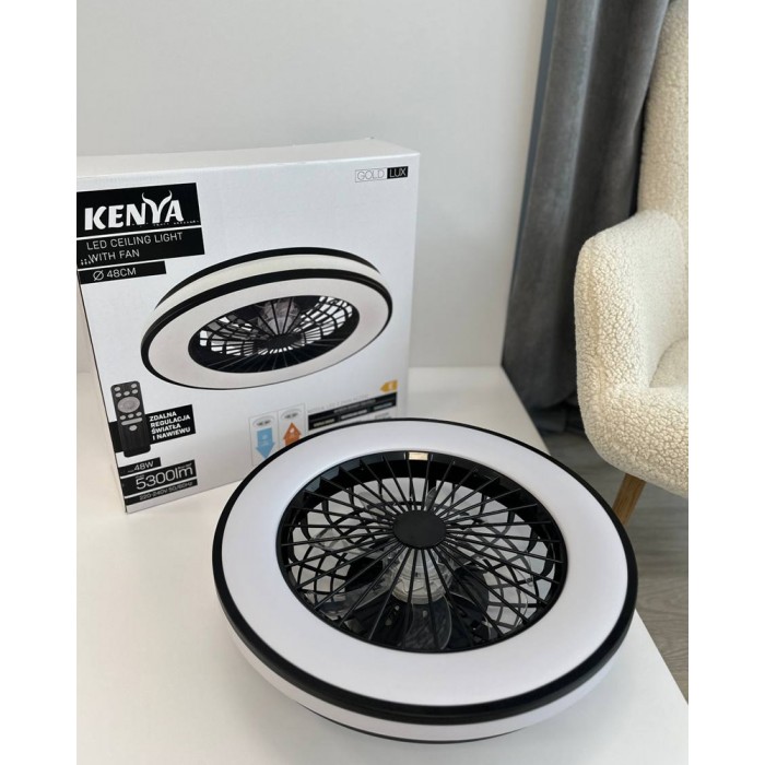 Люстра с вентилятором, потолочный светильник с пультом Goldlux 325808 Kenya LED 1x48W 3000K/4000K/6500K 5300Lm IP20 черная Люстра с вентилятором, потолочный светильник с пультом Goldlux 325808 Kenya LED 1x48W 3000K/4000K/6500K 5300Lm IP20 черная