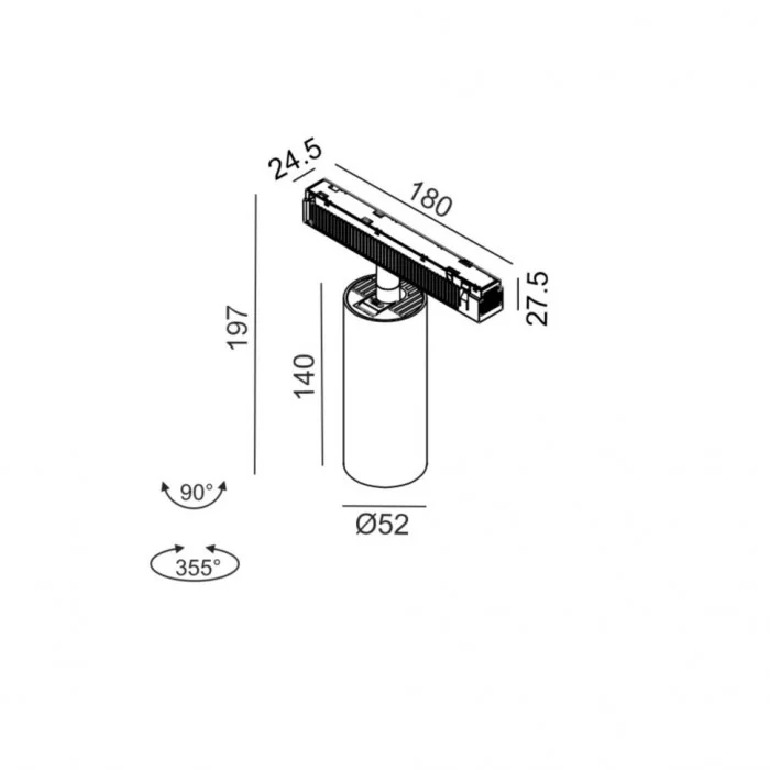 Прожекторный светильник LTX IN_LINE TUB M A 140 DALI 4x, D52mm, H140mm, LED 19W, 4000K, белый/белый (06.0514.19.940.WHW.DALI.4x)