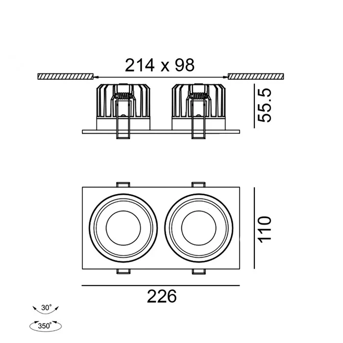 Точковий світильник LTX 01.6490F2.20.930.BK Rio A F2, 9 Вт, 1848 лм, 3000K