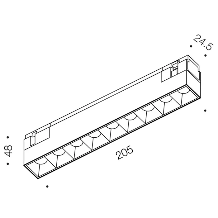 Світильник лінійний LTX IN_LINE COMFORT 205 DALI, L205mm, W24,5mm, H48mm, LED 12W, 3000К, DIM DALI чорний (06.2051.12.930.DALI.BK)
