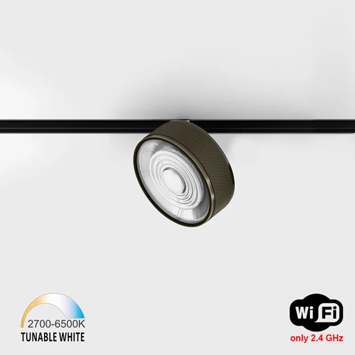 Светильник прожекторный LTX IN_LINE SOL TW, D95mm, H33mm, LED 13W, TW DIM: 2700K(881Lm)-6500K(1025Lm), 48V DС, IP20, бронза/черный (06.9533.13.TW).