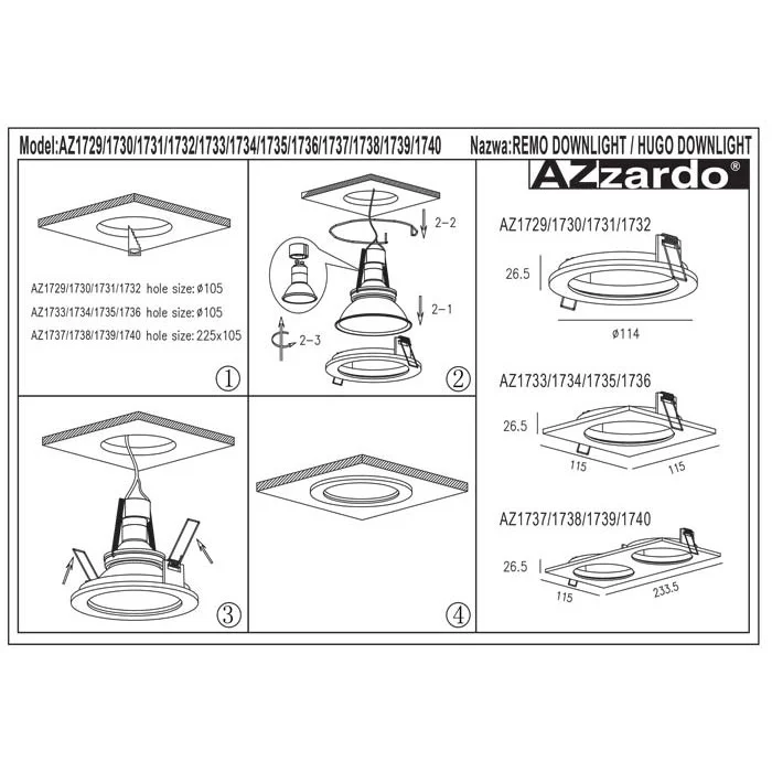 Azzardo AZ1729+AZ0822 Remo (gm2118r-alu) Azzardo AZ1729+AZ0822 Remo (gm2118r-alu)