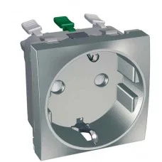 Одинарна розетка Schneider Electric Altira ALB46287 із заземленням і з шторками (металік)