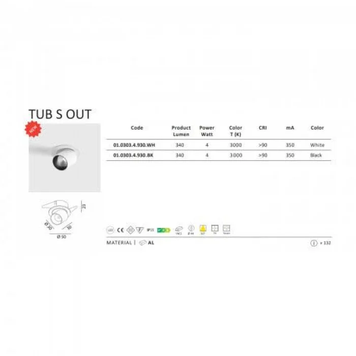 Світильник вбудований LTX TUB S OUT LED 4W 3000K (01.0303.4.930.WH) Світильник вбудований LTX TUB S OUT LED 4W 3000K (01.0303.4.930.WH)