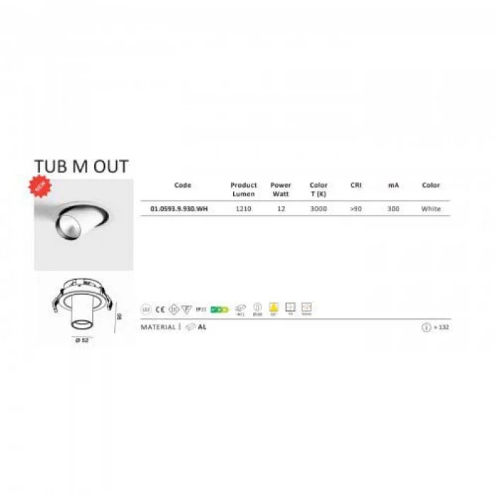 Світильник вбудований LTX TUB M OUT LED 12W 3000K (01.0593.9.930.WH) Світильник вбудований LTX TUB M OUT LED 12W 3000K (01.0593.9.930.WH)