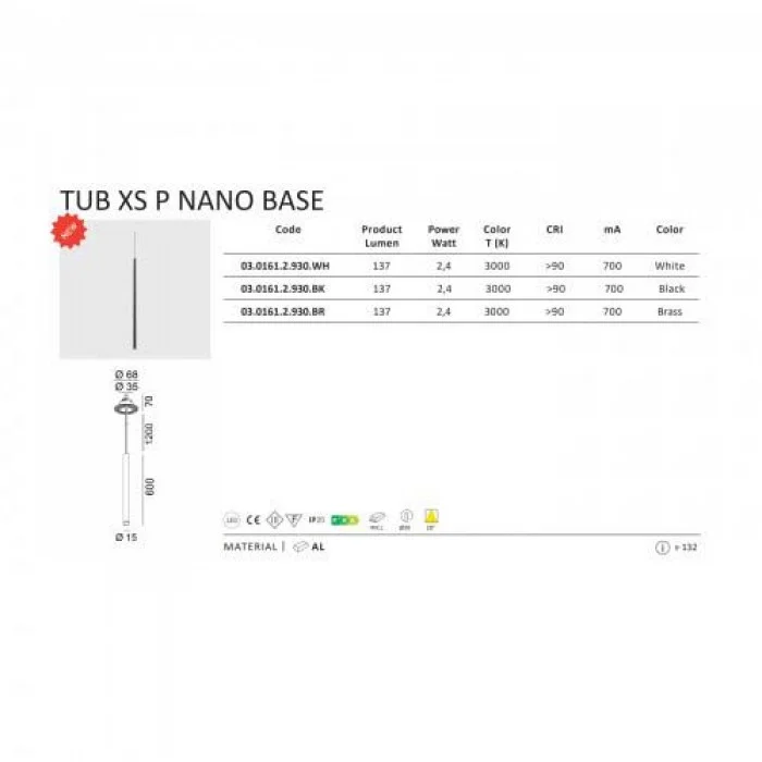 Підвісний світильник LTX TUB XS P NANO BASE LED 2,4W 3000К (03.0161.2.930.WH) Підвісний світильник LTX TUB XS P NANO BASE LED 2,4W 3000К (03.0161.2.930.WH)